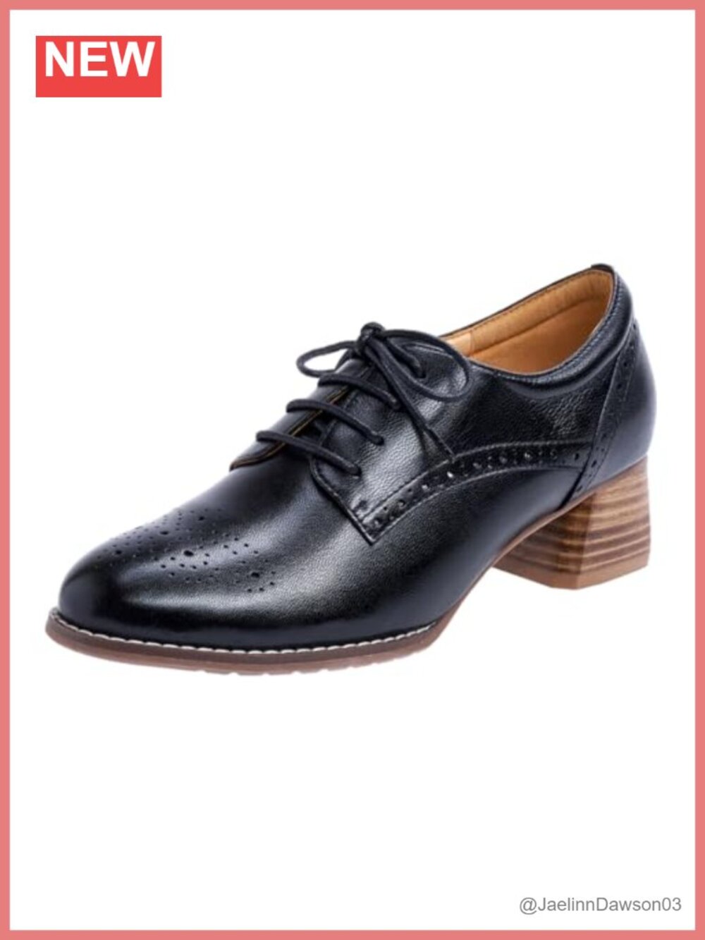 Women's Leather Chunky Heel Oxfords Brogue Lace Up Dress Pumps